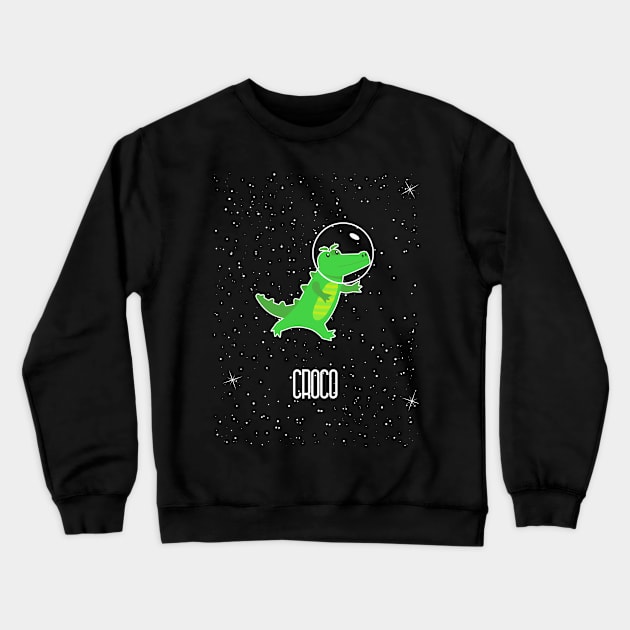 Space CROCODILE-FUNNY CROCODILE IN SPACE Crewneck Sweatshirt by happy6fox